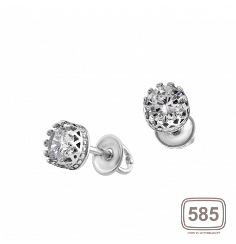 Сережки срібні пусети Корона з каменем посередені ВС-045р *