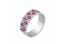 Серебряное кольцо узкий Орнамент розовые цветы ЛК-0116-9р *