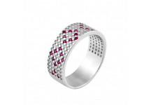 Серебряное кольцо узкий Орнамент розовые ромбы на белом