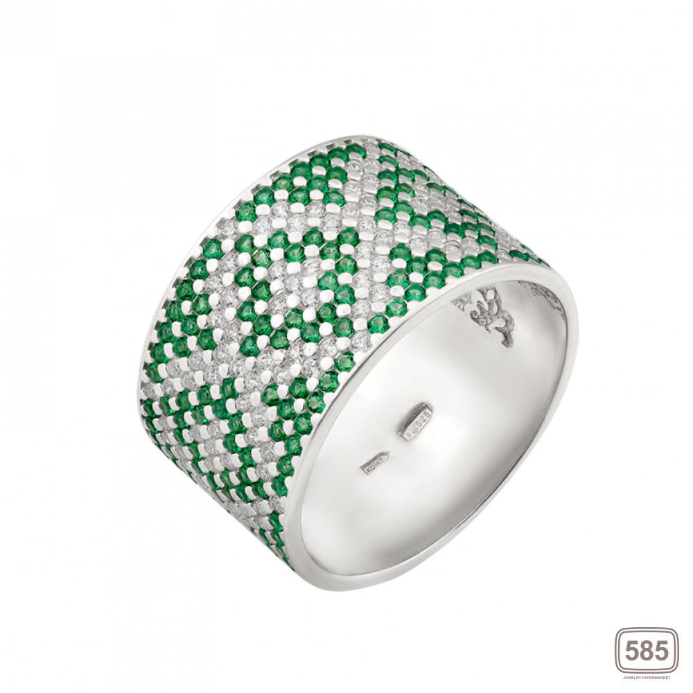 Каблучка срібна ЛК-0117-5з широкий Орнамент зелені ромби
