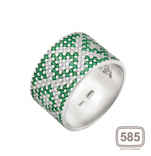 Каблучка срібна ЛК-0117-5з широкий Орнамент зелені ромби