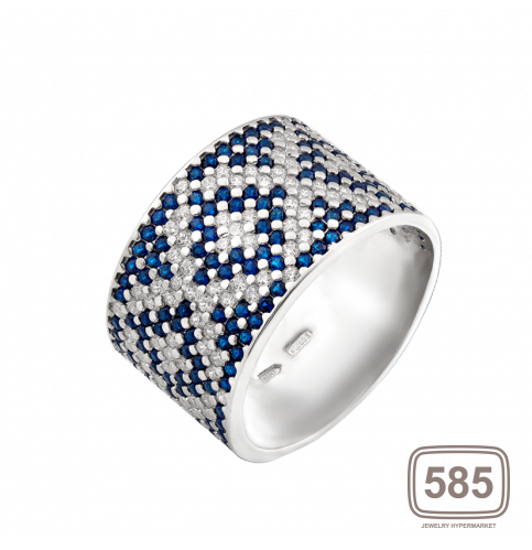 Каблучка срібна ЛК-0117-5с широкий Орнамент сині ромби