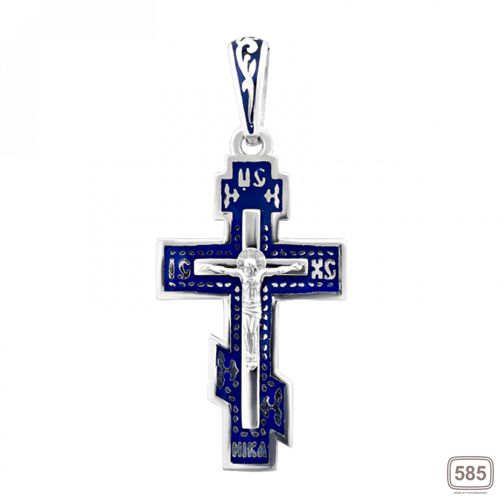 Хрестик срібний з синьою емаллю