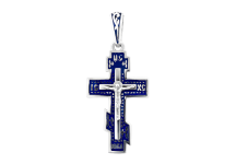 Крестик серебряный с синей эмалью