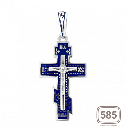 Хрестик срібний з синьою емаллю