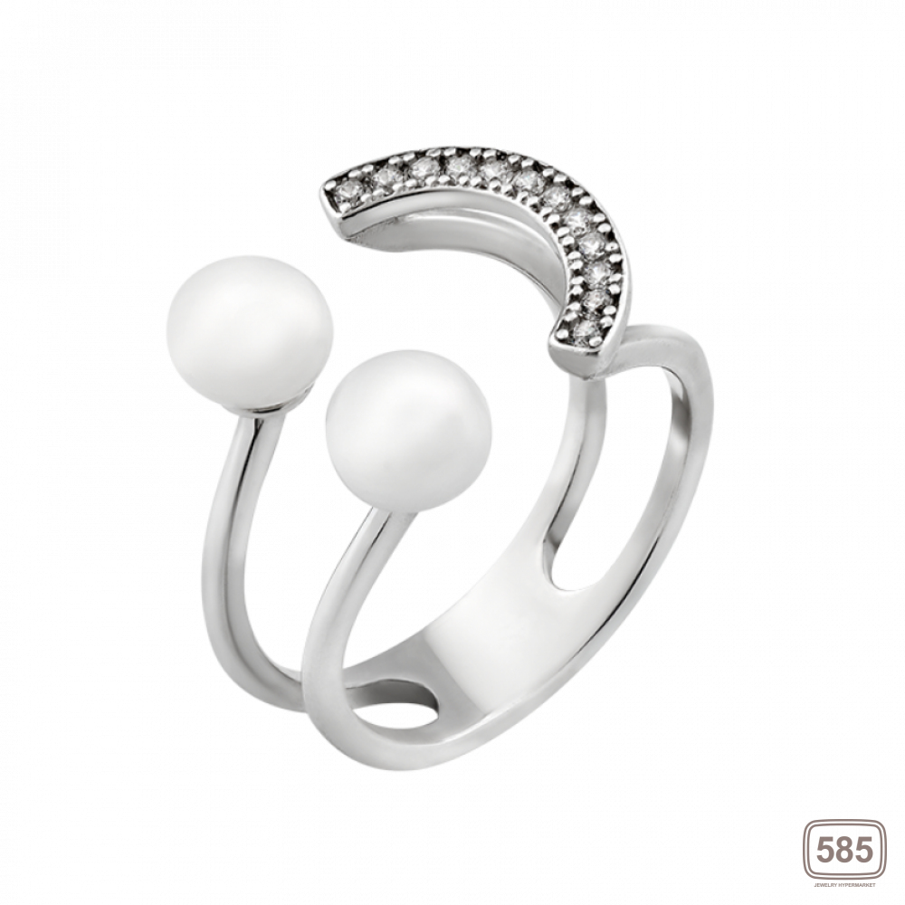 Серебряное кольцо с жемчугом и фианитами Улыбка