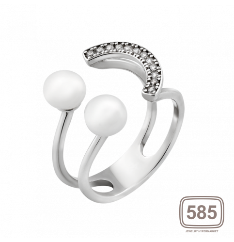 Серебряное кольцо с жемчугом и фианитами Улыбка