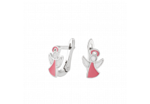 Дитячі срібні сережки Янголята з рожевою емаллю