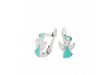 Дитячі срібні сережки Янголята з емаллю кольору м'ята ВС-058емр