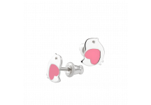 Дитячі срібні сережки Пташки з рожевою емаллю