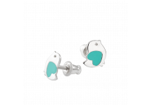 Дитячі срібні сережки Пташечки з емаллю кольору м'ята ВС-061емр