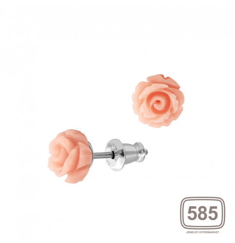 Дитячі срібні сережки Троянди персикового кольору