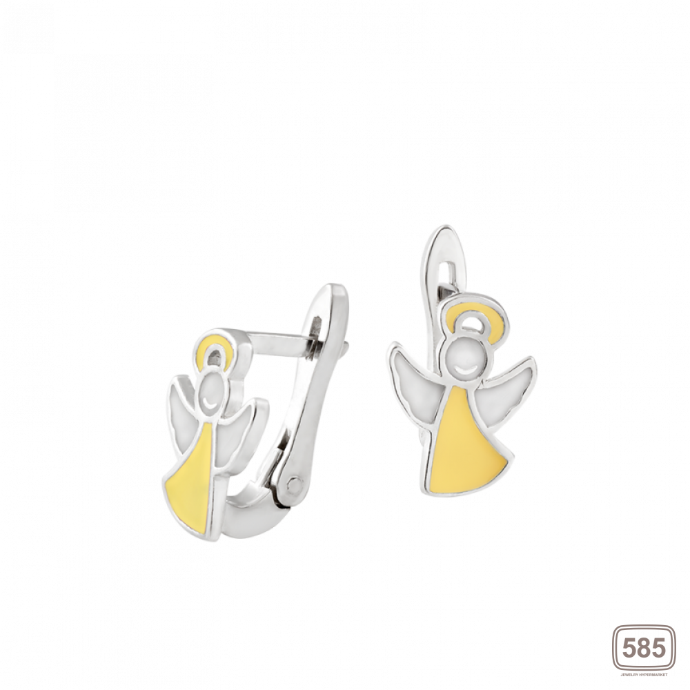 Дитячі срібні сережки Янголята з жовтою емаллю