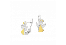 Дитячі срібні сережки Янголята з жовтою емаллю ВС-058ежр