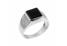 Мужское серебряное кольцо перстень с черным ониксом и белыми фианитами Трио