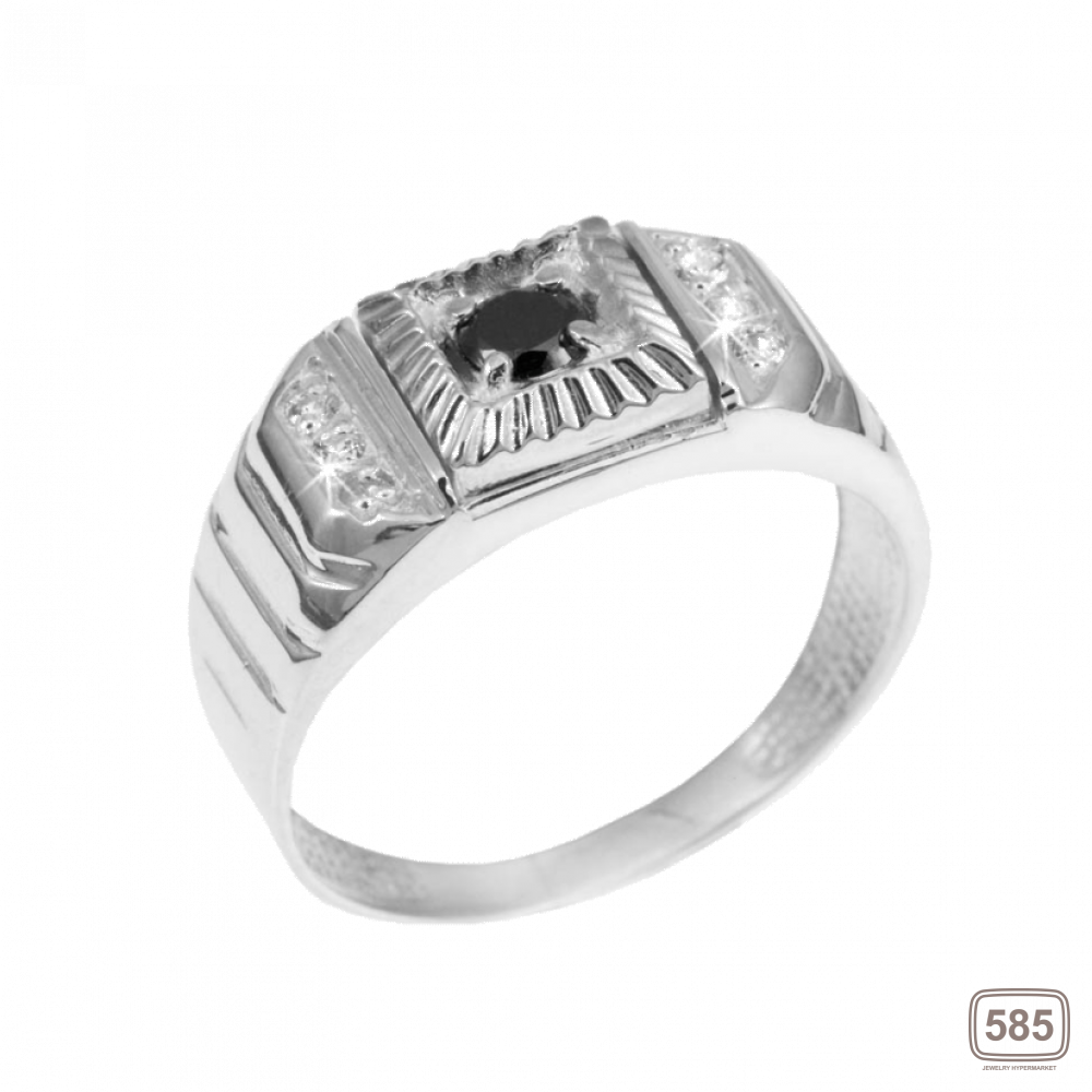 Перстень серебряный мужской Патриций с черным ониксом и белыми фианитами