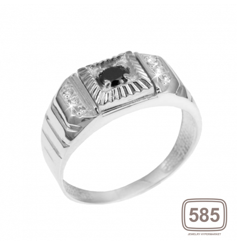 Перстень серебряный мужской Патриций с черным ониксом и белыми фианитами