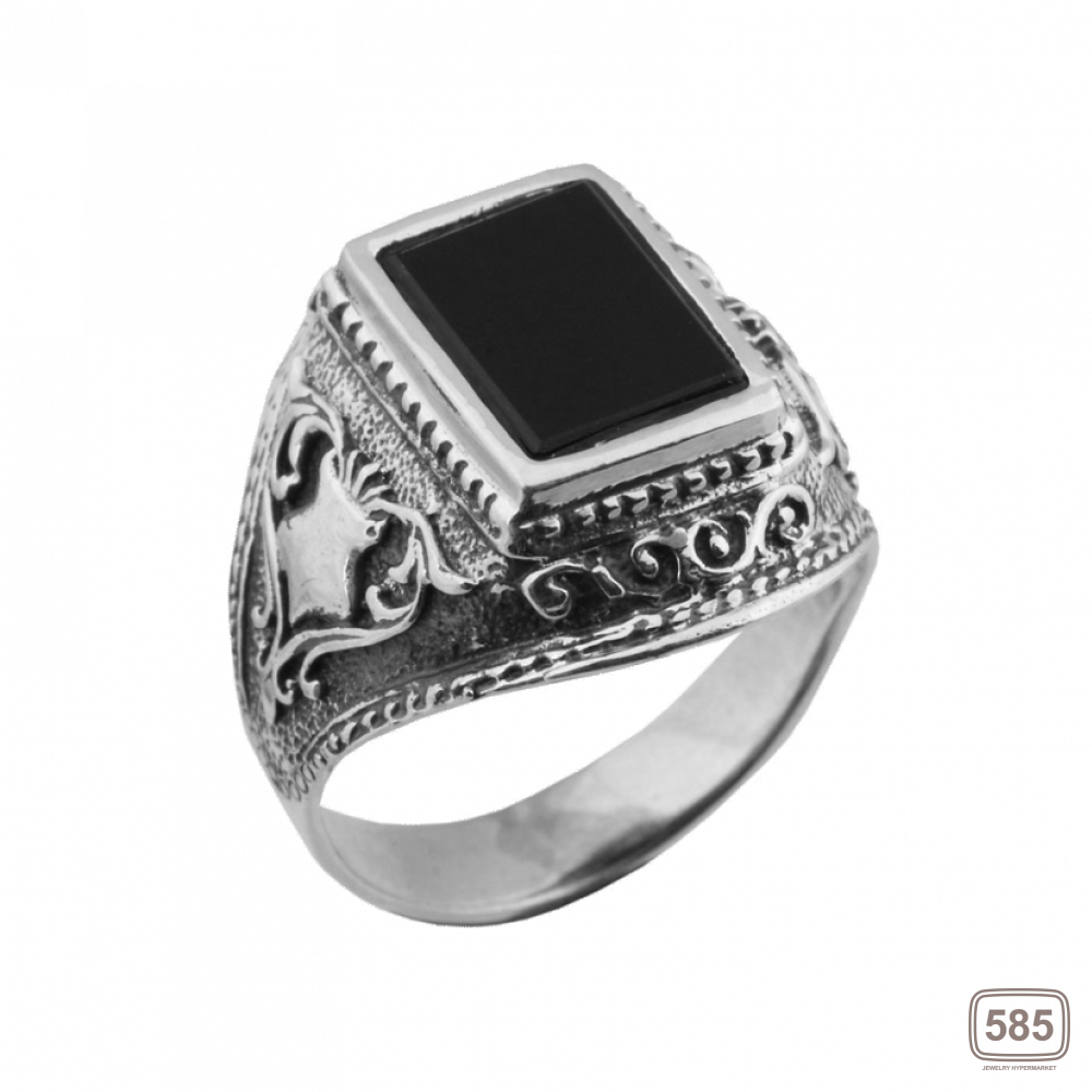Мужское серебряное кольцо перстень с черным ониксом Титан