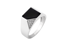 Мужское серебряное кольцо перстень с черным ониксом и белыми фианитами День и Ночь