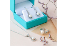 Комплект срібний Корал з перлами та фіанітами