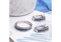 Комплект серебряный с разноцветной дорожкой сережки и кольцо