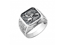 Мужское серебряное кольцо печатка Георгий Победоносец квадрат с чернением ВС-110ч *
