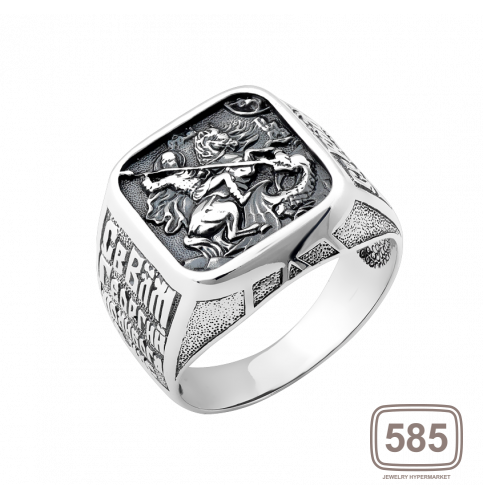 Мужское серебряное кольцо печатка Георгий Победоносец квадрат с чернением ВС-110ч *
