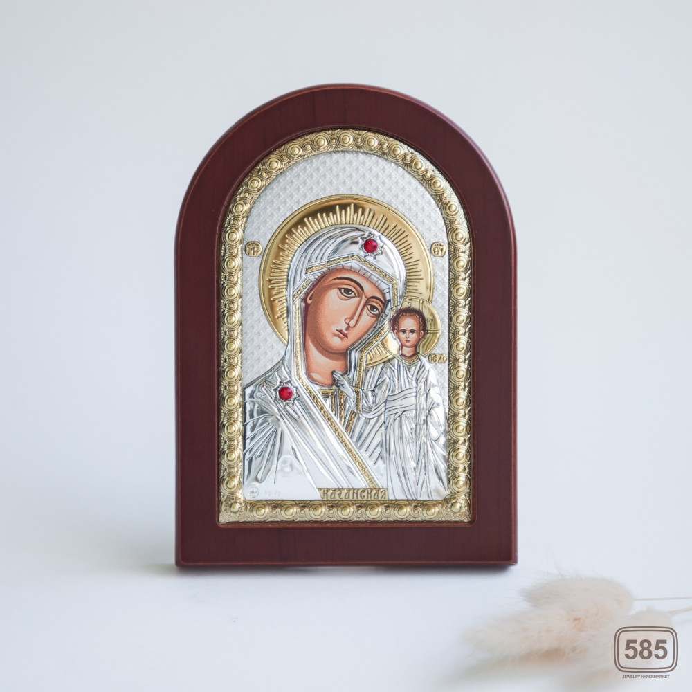 Богородиця Казанська срібна ікона з позолотою