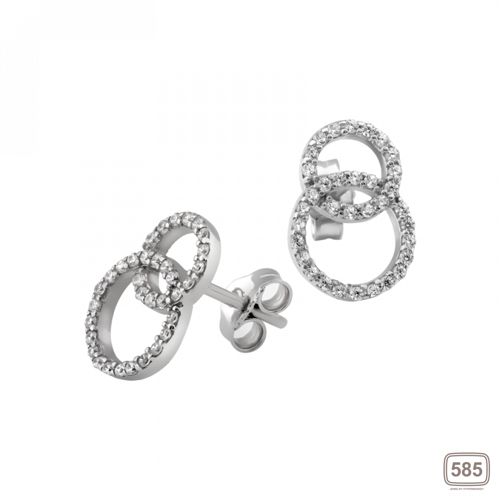 Срібні сережки пусети подвійне Коло з маленькими фіанітами ЛК-0198р *