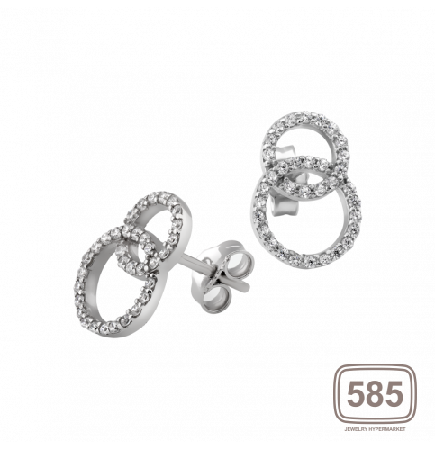 Срібні сережки пусети подвійне Коло з маленькими фіанітами ЛК-0198р *