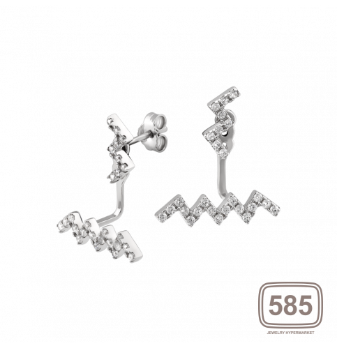 Срібні сережки пусети трансформери Зігзаг з маленькими фіанітами