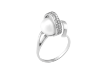 Серебряное кольцо Спираль с жемчугом и фианитами