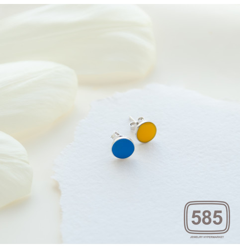 Срібні сережки пусети кола в патріотично блакитно-жовтих кольорах ВС-172epсж *