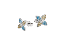 Срібні сережки пусети Квіти з фіанітами у блакитно-жовтих кольорах ЛК-0357р (сж)