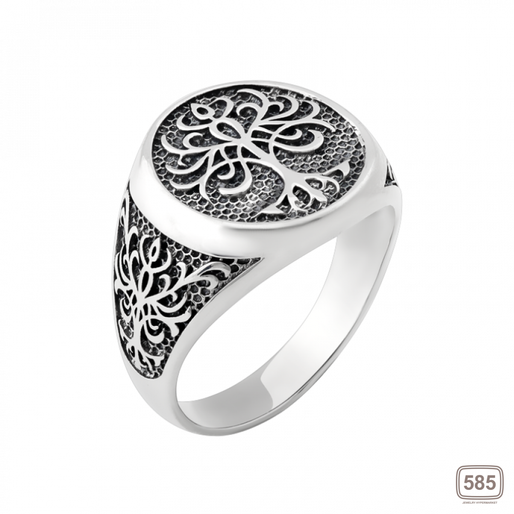 Мужское серебряное кольцо печатка Дерево Жизни с чернением