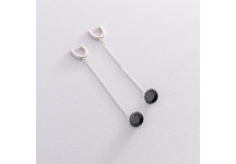 Срібні сережки з чорними камінчиками на 
ланцюжку