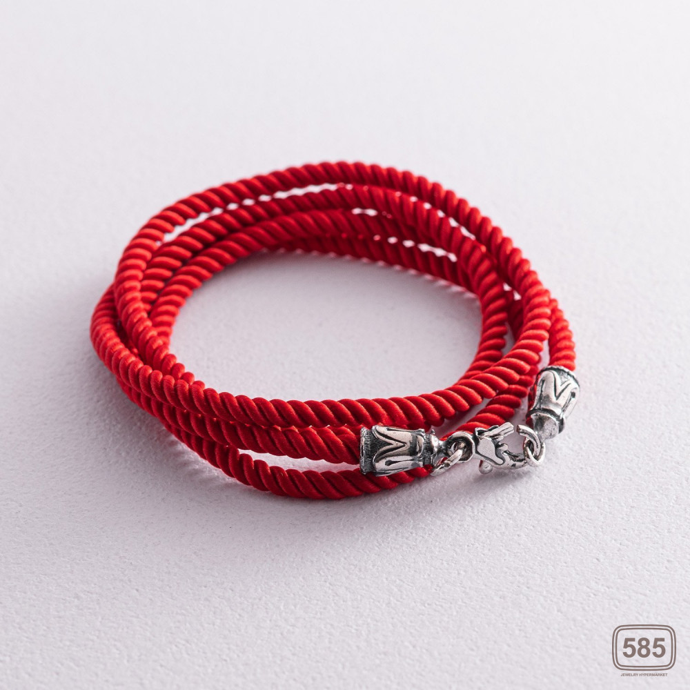 Шовковий червоний шнурок зі срібною застібкою (3 мм)
