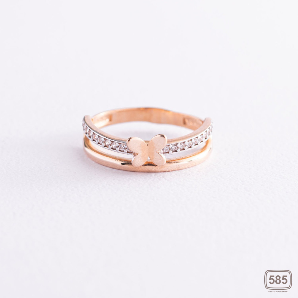 Золотое кольцо с бабочкой (фианиты)