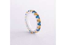 Серебряное кольцо с дорожкой голубых и 
желтых камней