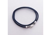 Шелковый синий шнурок с серебряной застежкой