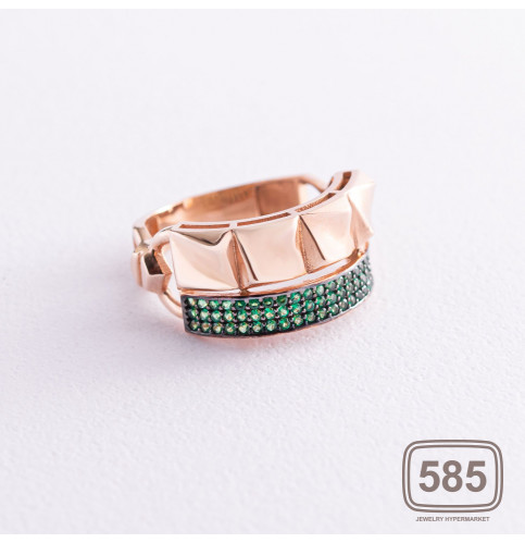 Золотое кольцо с зелеными фианитами