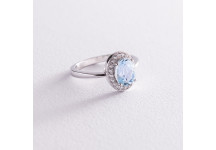 Серебряное кольцо с голубым топазом и фианитами