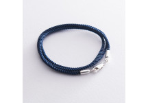 Шелковый синий шнурок с гладкой серебряной застежкой