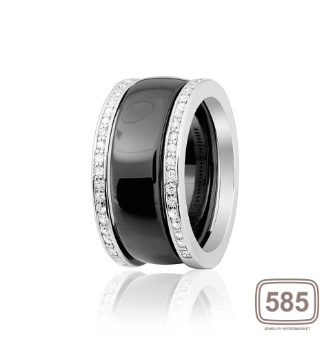 Серебряное кольцо с фианитами и белой керамикой