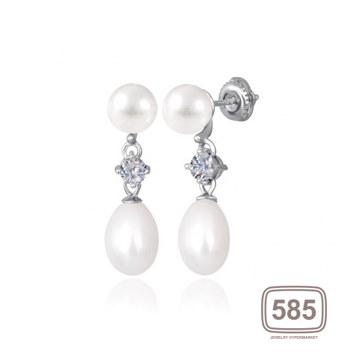 Срібні сережки з фіанітами і перлами