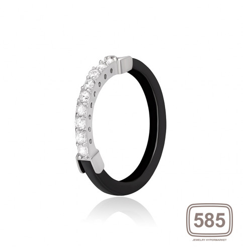 Серебряное кольцо с фианитами и черной керамикой