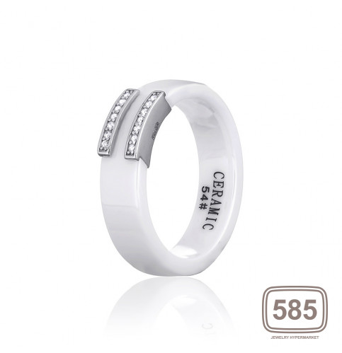 Серебряное кольцо с фианитами и белой керамикой