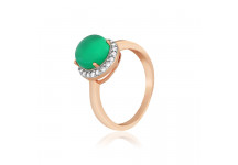 Серебряное кольцо в позолоте с зелеными фианитами