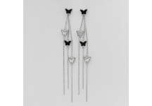 Срібні сережки вкриті родієм зі вставкою перламутр/онікс