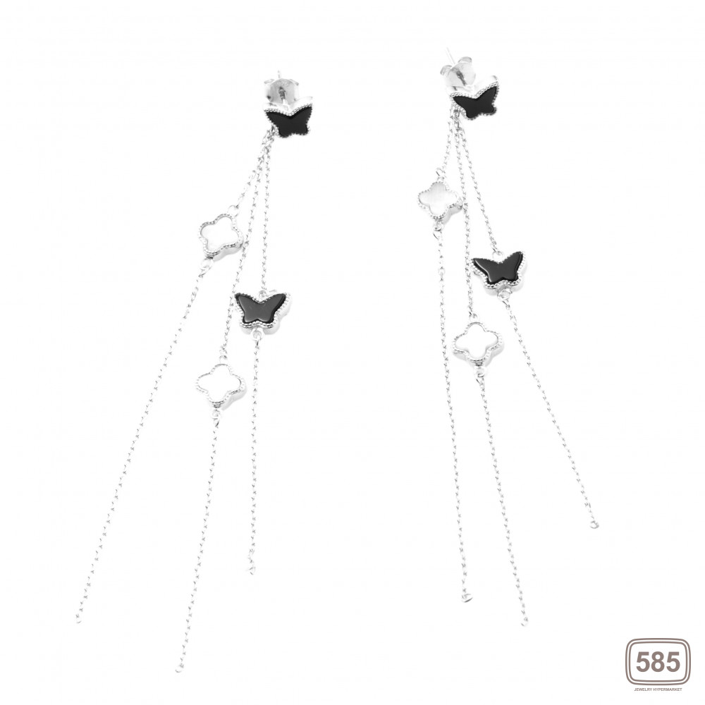 Срібні сережки вкриті родієм з перламутр/оніксом